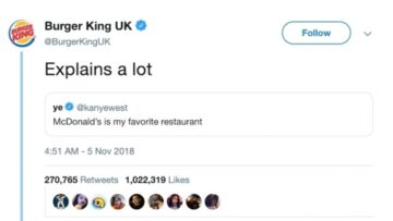 Odpowiedź Burger Kinga na wpis Kanyego Westa najbardziej lubianym markowym tweetem wszech czasów