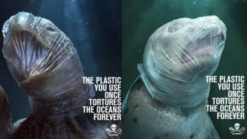 Duszące się plastikową folią zwierzęta w kampanii społecznej Sea Shepherd