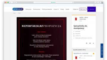 Oferta pracy: Specjalistka ds. manipulacji – Netflix z niestandardową kampanią na Pracuj.pl