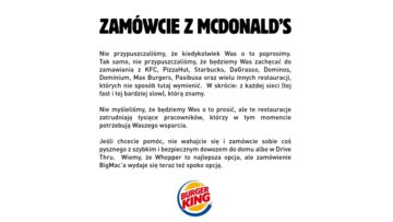 Burger King zachęca do zamawiania jedzenia w sieci McDonald’s